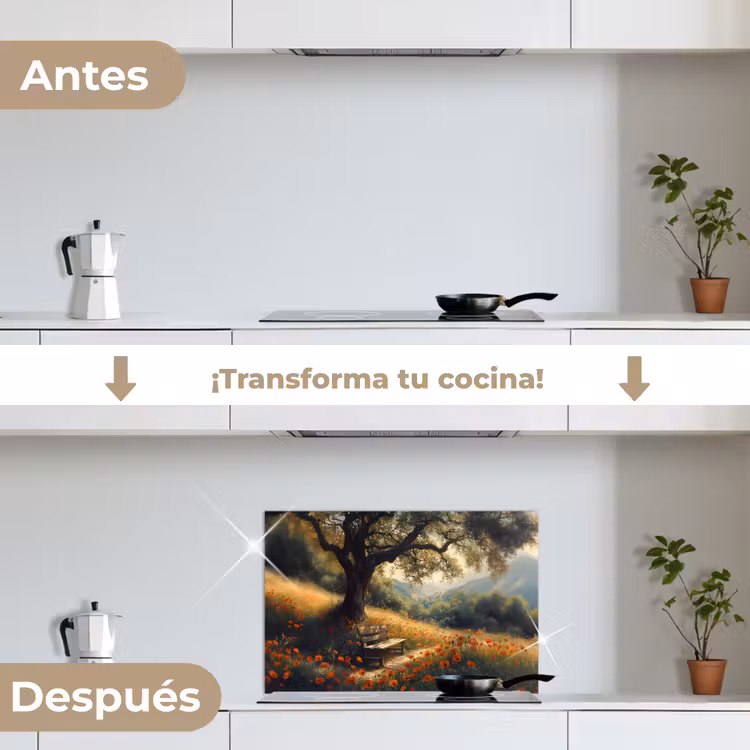 Salpicaderos de cocina - Banco - Árbol - Amapolas - Colinas — 7