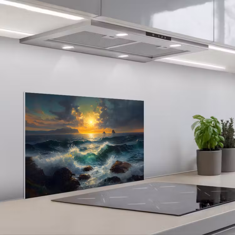 Salpicaderos de cocina - Mar - Sol - Olas - Rocas — 1