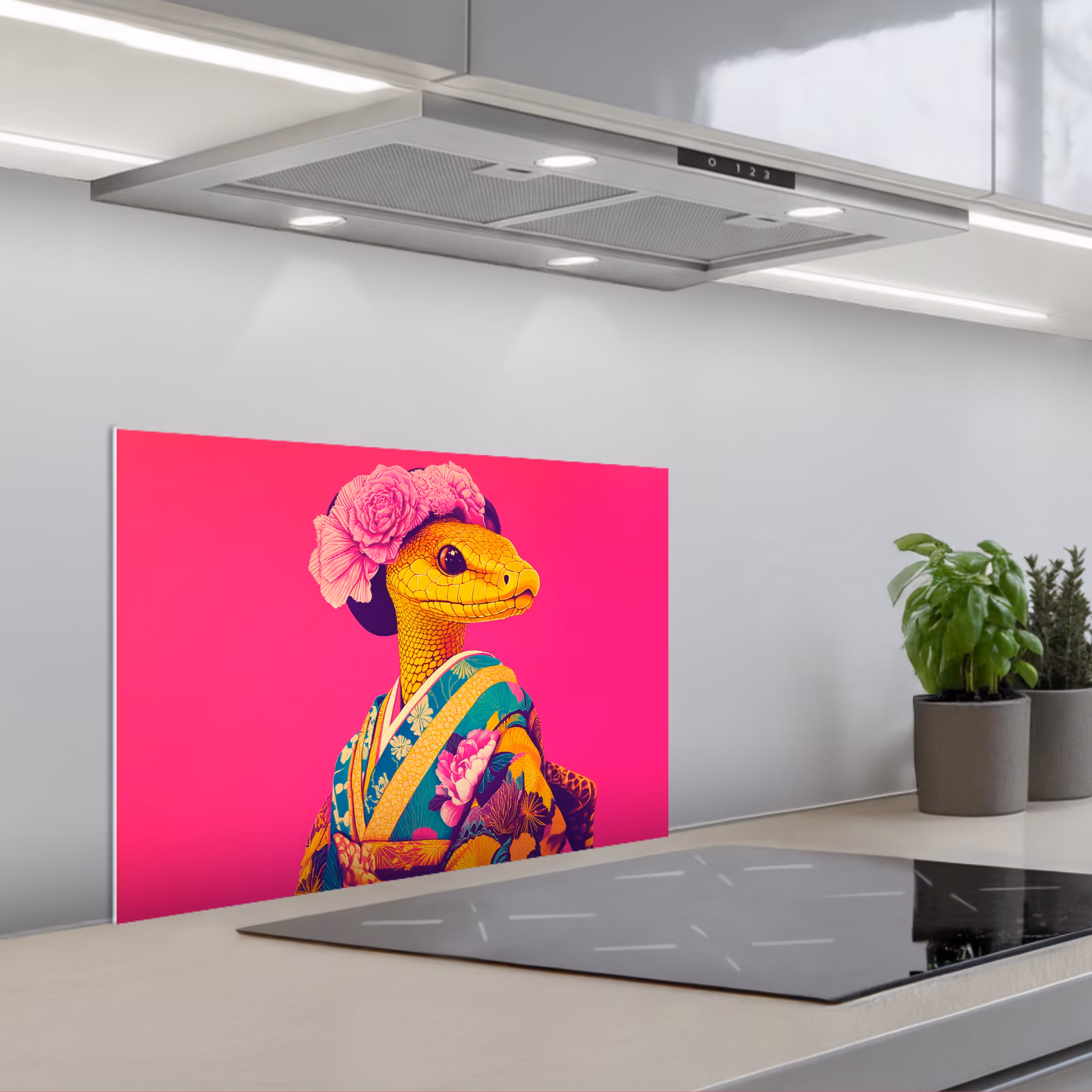 Salpicaderos de cocina - Lagarto - Flores - Rosa - Kimono — 1