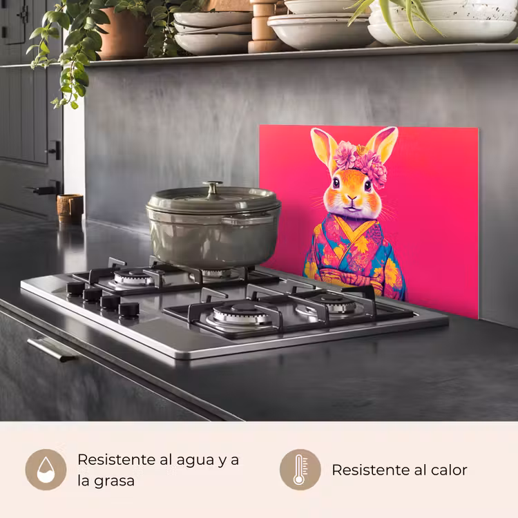 Salpicaderos de cocina - Conejo - Flores - Colorido - Kimono — 2