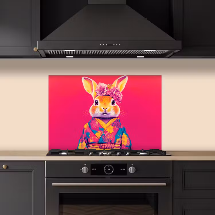 Salpicaderos de cocina - Conejo - Flores - Colorido - Kimono — 5