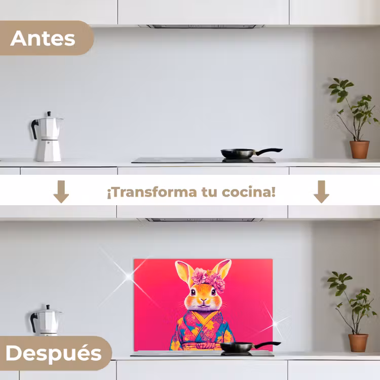 Salpicaderos de cocina - Conejo - Flores - Colorido - Kimono — 7