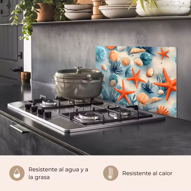 Salpicaderos de cocina - Estrellas de mar - Conchas - Ilustración - Arena — 2