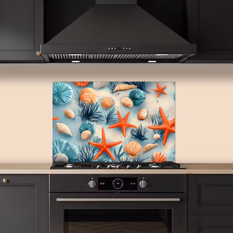 Salpicaderos de cocina - Estrellas de mar - Conchas - Ilustración - Arena — 5