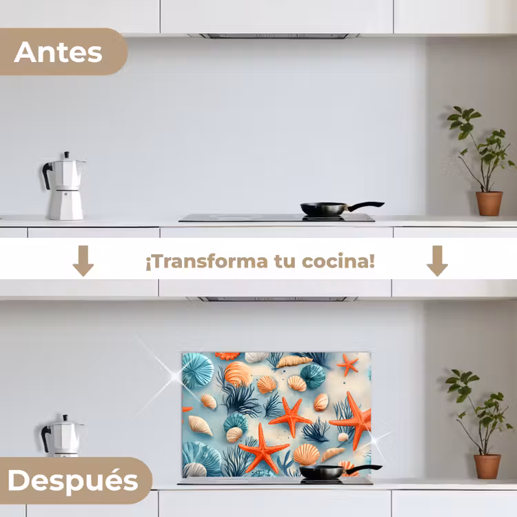 Salpicaderos de cocina - Estrellas de mar - Conchas - Ilustración - Arena — 7