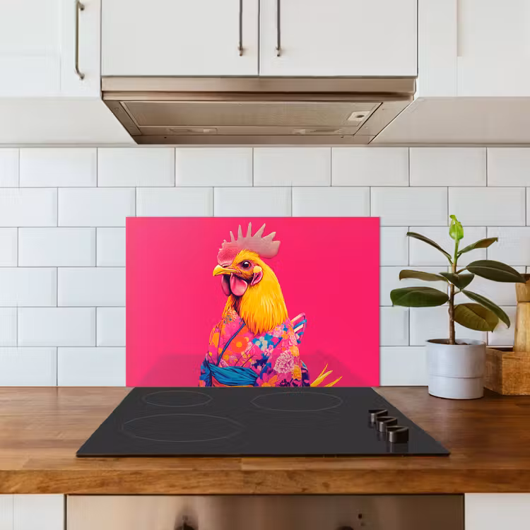 Salpicaderos de cocina - Gallo - Colorido - Kimono - Rosa — 3