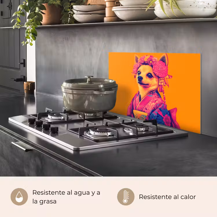 Salpicaderos de cocina - Kimono - Perrito - Corona de flores - Naranja — 2