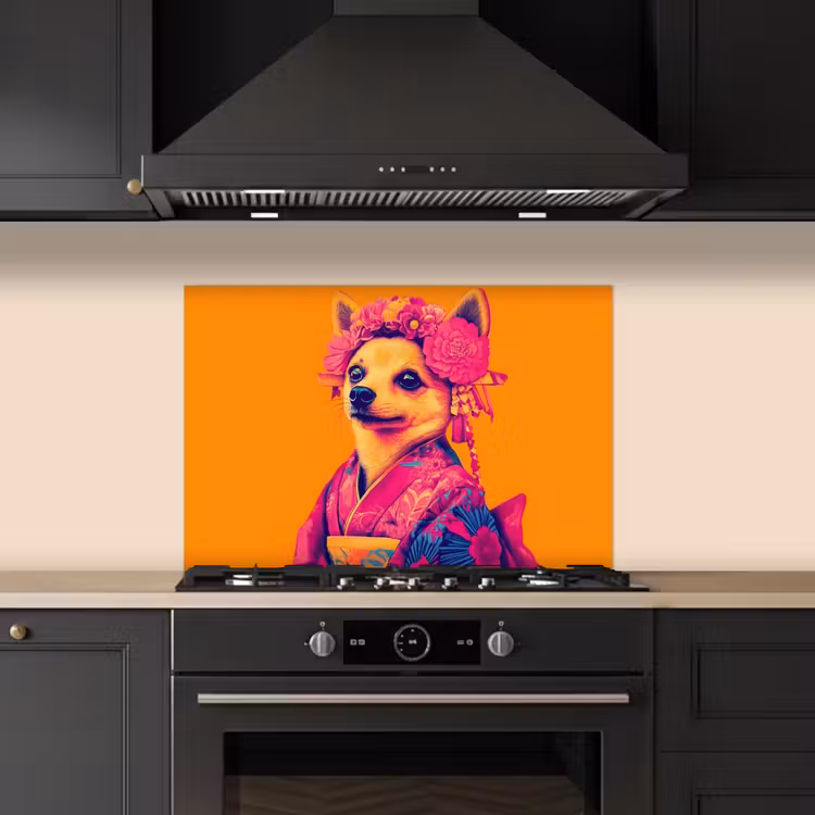 Salpicaderos de cocina - Kimono - Perrito - Corona de flores - Naranja — 5