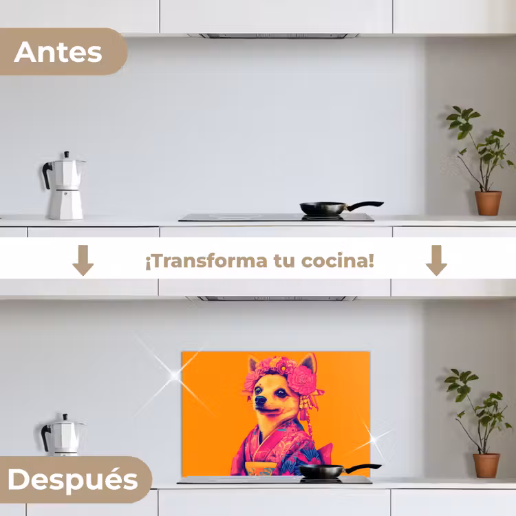 Salpicaderos de cocina - Kimono - Perrito - Corona de flores - Naranja — 7