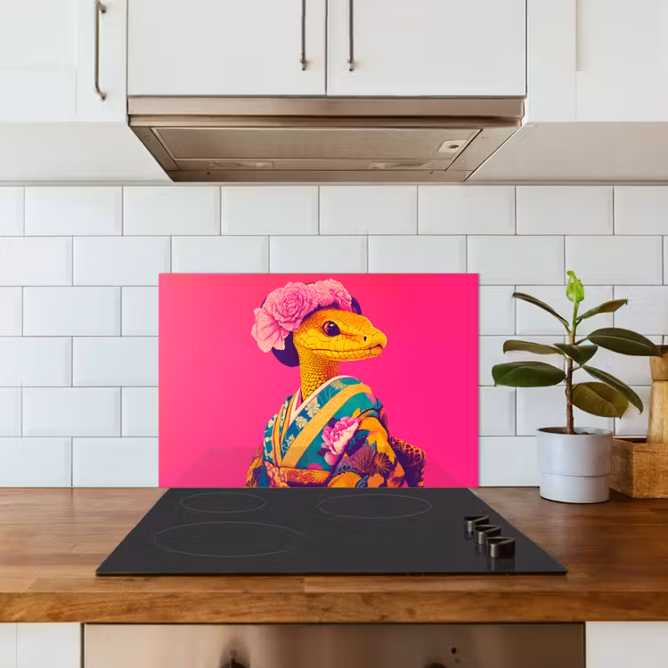 Salpicaderos de cocina - Lagarto - Flores - Rosa - Kimono — 3