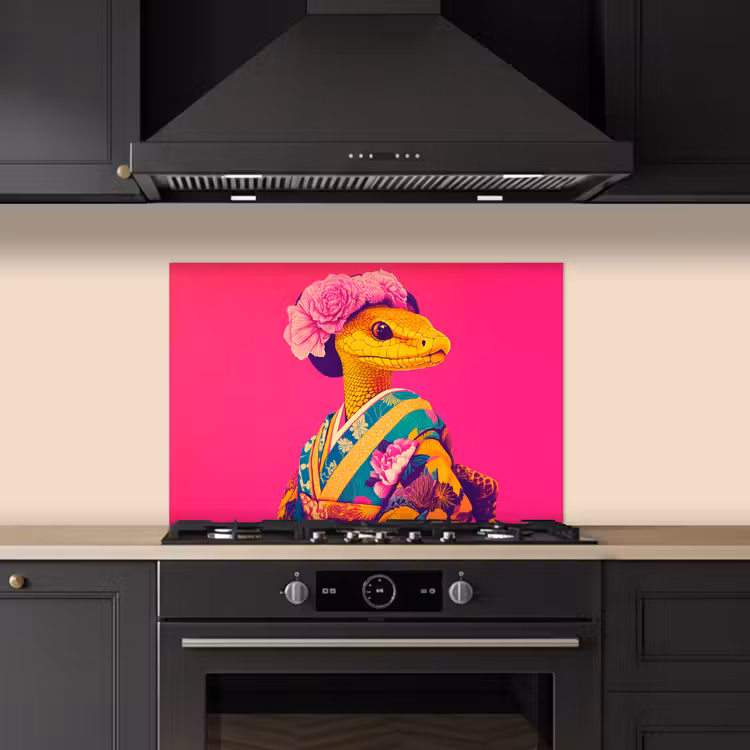 Salpicaderos de cocina - Lagarto - Flores - Rosa - Kimono — 5