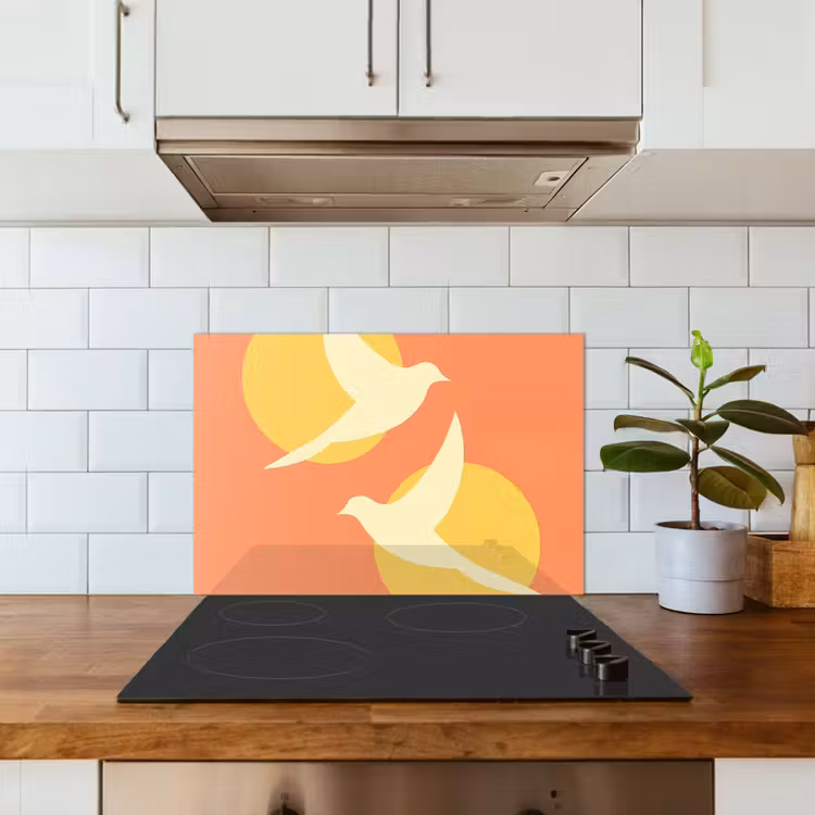 Salpicaderos de cocina - Pájaros - Círculos - Amarillo — 3