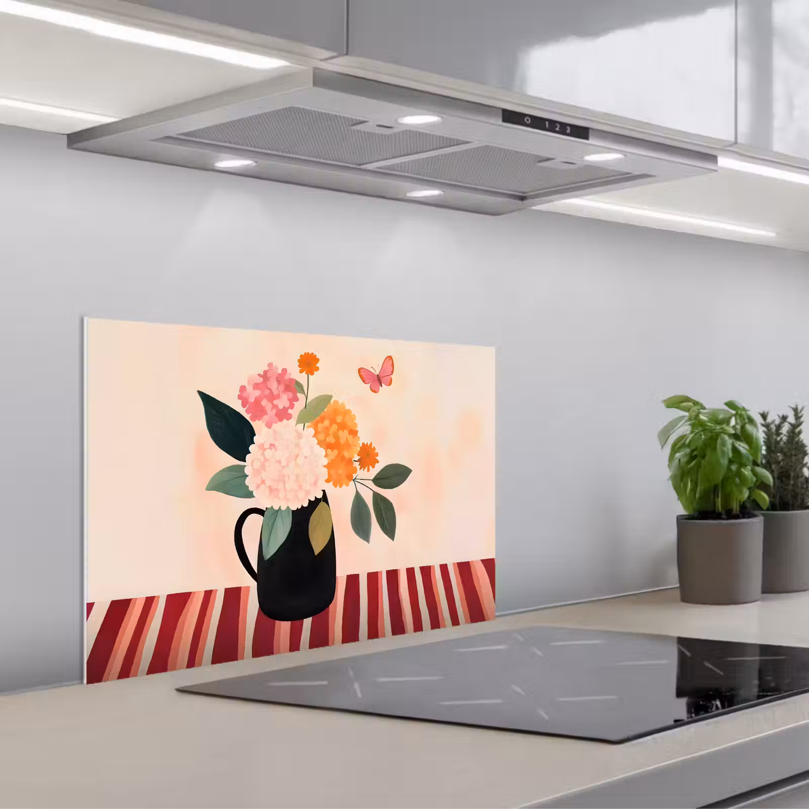 Salpicaderos de cocina - Jarrón - Flores - Mariposa - Rojo — 1