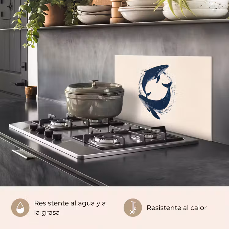 Salpicaderos de cocina - Ballenas - Salpicaduras - Círculo - Azul oscuro — 2