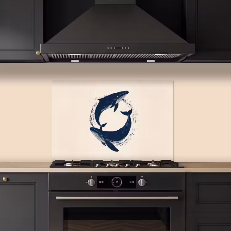 Salpicaderos de cocina - Ballenas - Salpicaduras - Círculo - Azul oscuro — 5
