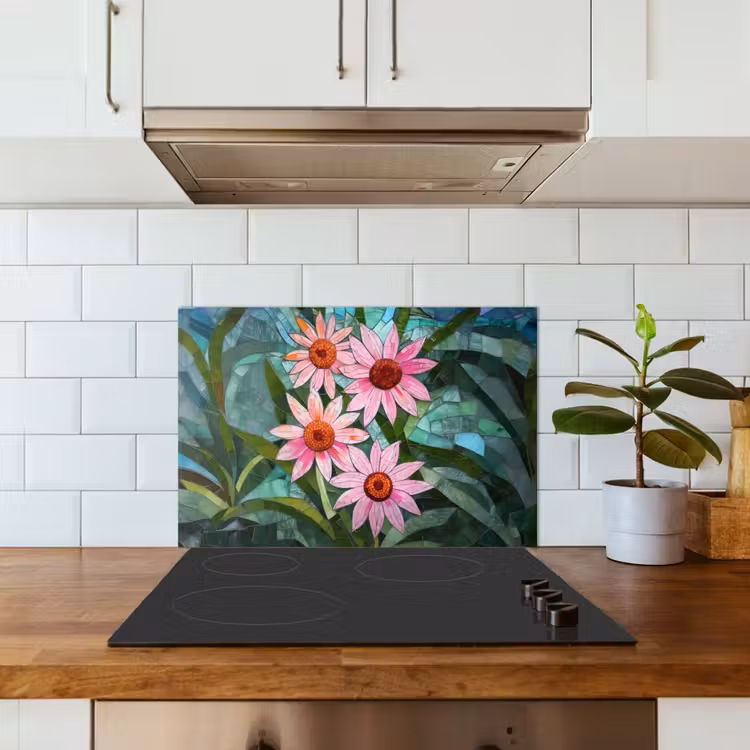 Salpicaderos de cocina - Flores - Rosa - Mosaico de vidrio — 3