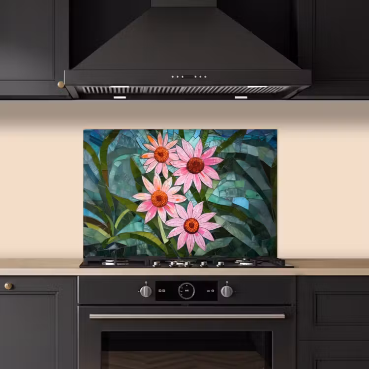 Salpicaderos de cocina - Flores - Rosa - Mosaico de vidrio — 5