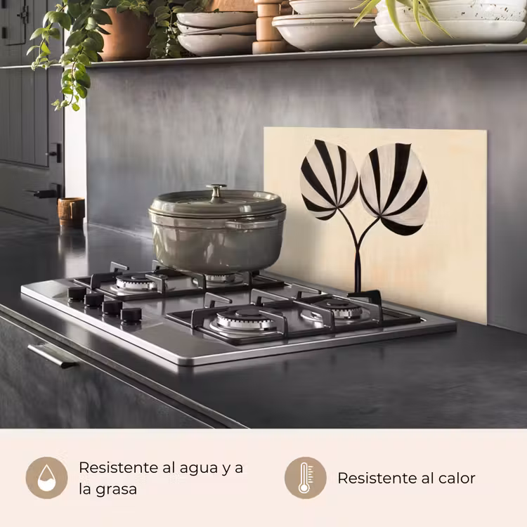Salpicaderos de cocina - Hojas - Rayas - Tallo - Beige — 2