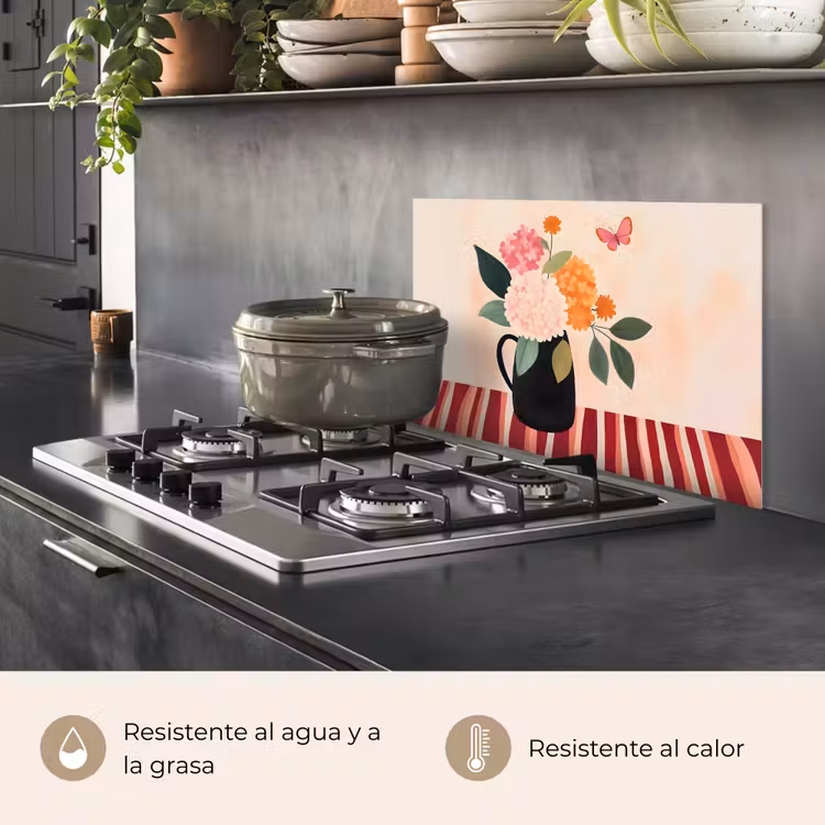 Salpicaderos de cocina - Jarrón - Flores - Mariposa - Rojo — 2