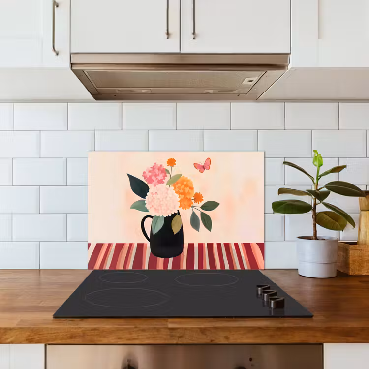 Salpicaderos de cocina - Jarrón - Flores - Mariposa - Rojo — 3