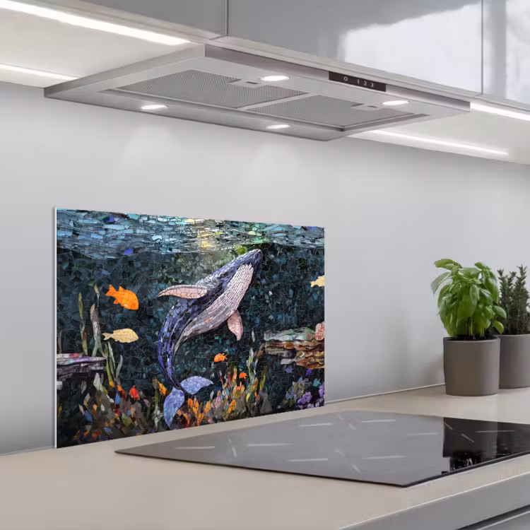 Salpicaderos de cocina - Mosaico - Ballena - Coral - Agua — 1