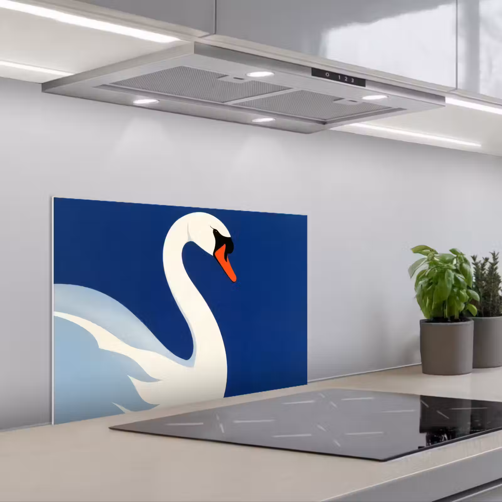 Salpicaderos de cocina - Cisne - Blanco - Pico - Ilustración — 1