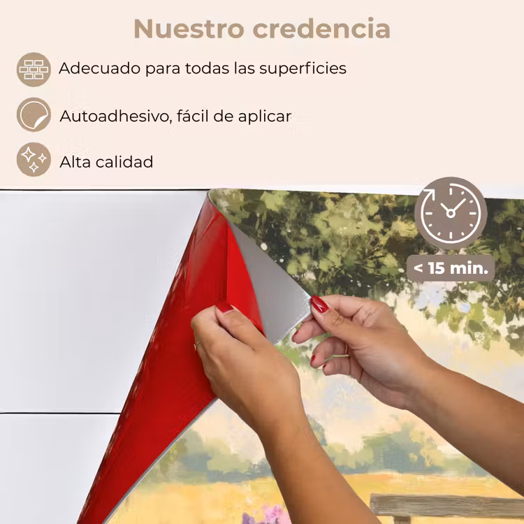 Salpicaderos de cocina - Banco de madera - Macetas - Paisaje — 4