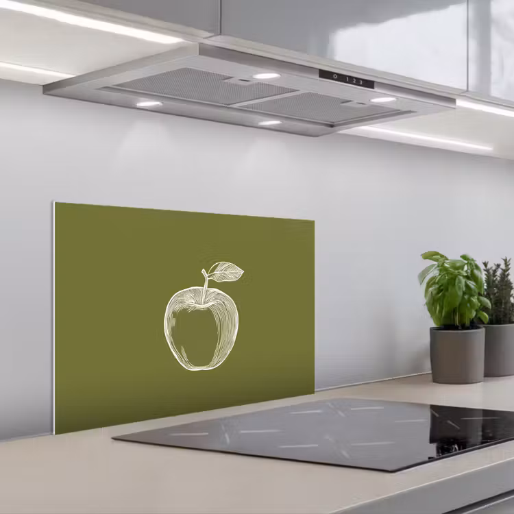 Salpicaderos de cocina - Dibujo lineal - Manzana - Verde oliva - Hoja — 1