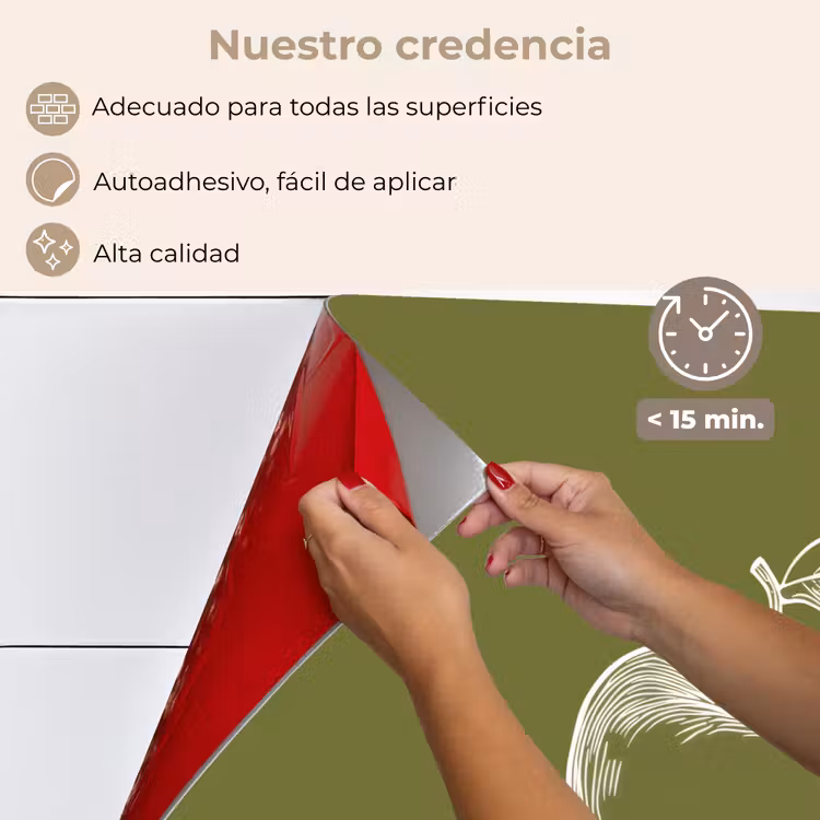 Salpicaderos de cocina - Dibujo lineal - Manzana - Verde oliva - Hoja — 4