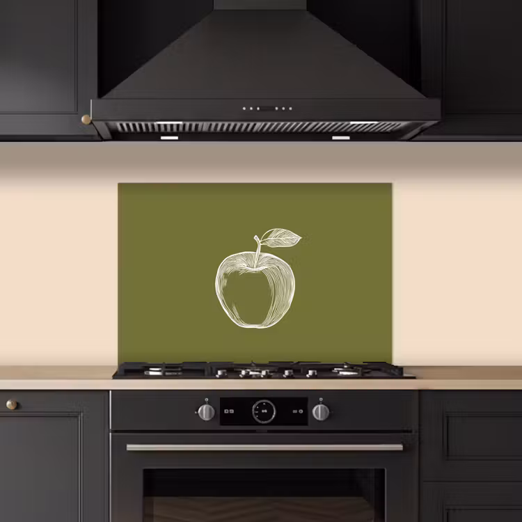 Salpicaderos de cocina - Dibujo lineal - Manzana - Verde oliva - Hoja — 5