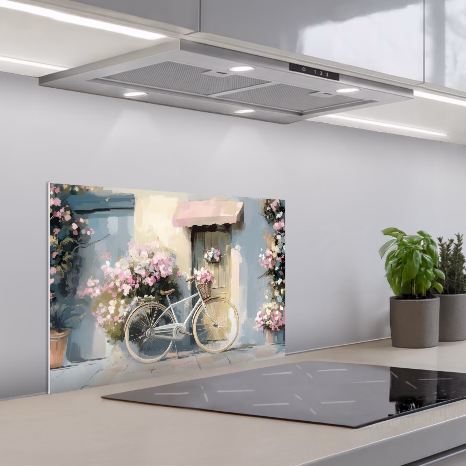 Salpicaderos de cocina - Bicicleta - Colores pastel - Flores — 1