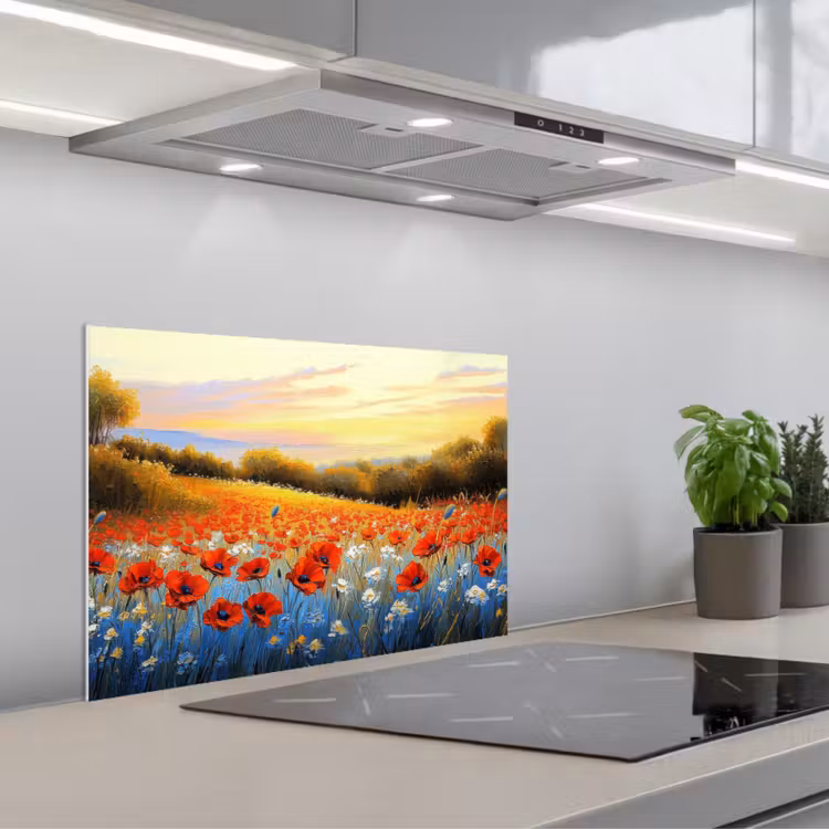 Salpicaderos de cocina - Amapola - Campo de flores - Colorido — 1