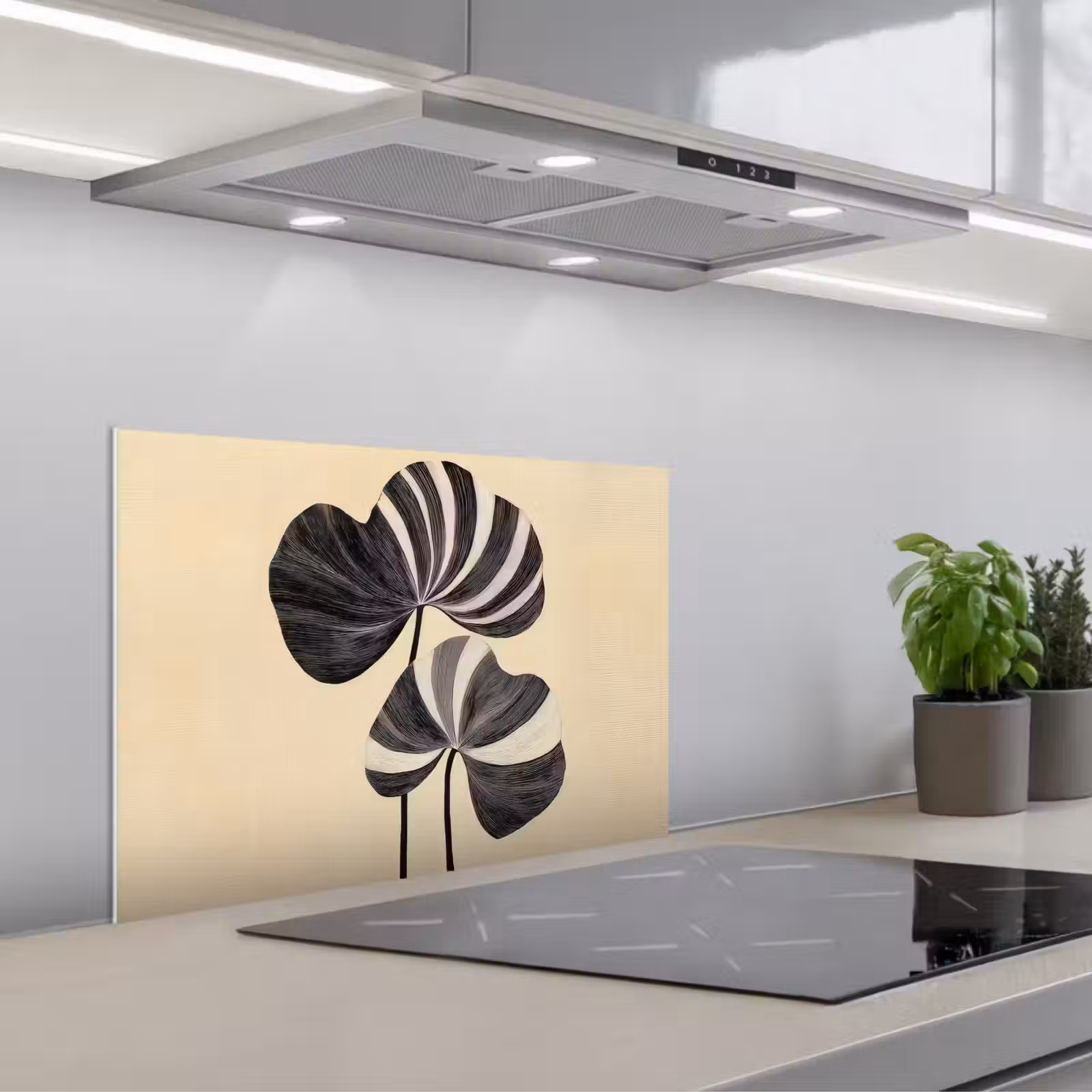 Salpicaderos de cocina - Negro - Hojas - Rayas - Minimalista — 1