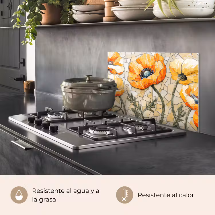 Salpicaderos de cocina - Amapolas - Naranja - Mosaico - Hojas — 2