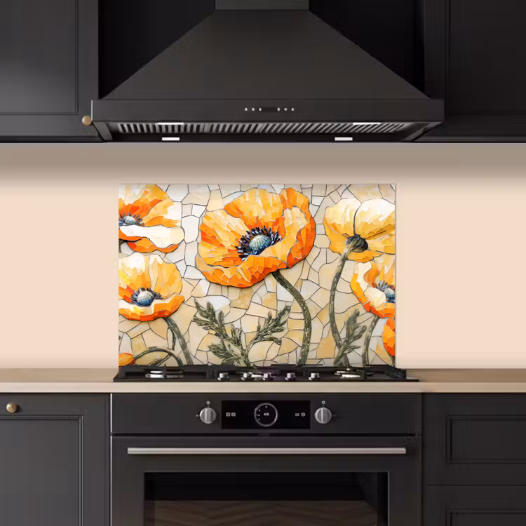 Salpicaderos de cocina - Amapolas - Naranja - Mosaico - Hojas — 5