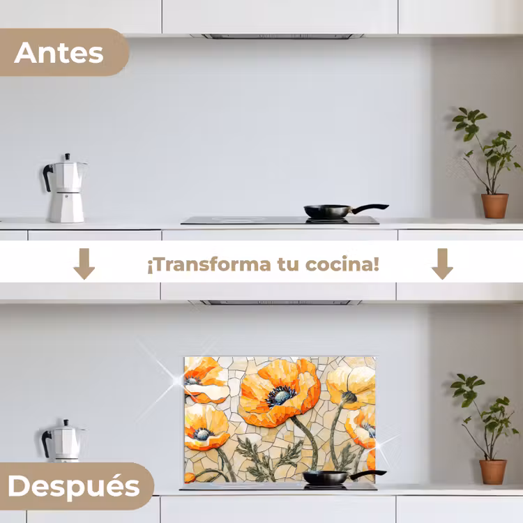 Salpicaderos de cocina - Amapolas - Naranja - Mosaico - Hojas — 7