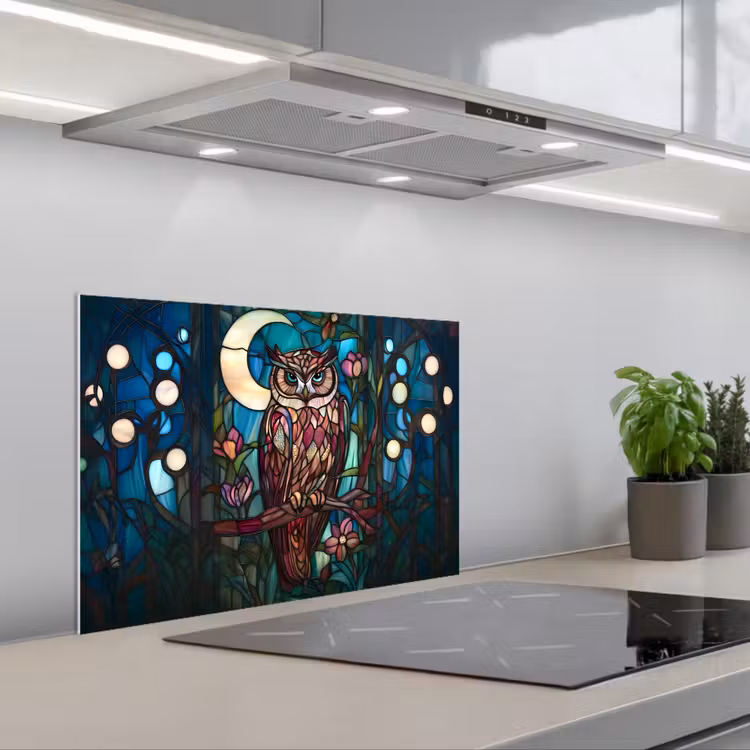 Salpicaderos de cocina - Búho - Mosaico - Luna - Noche — 1