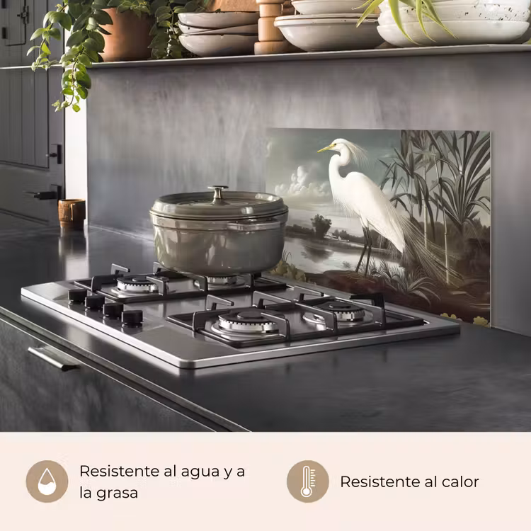 Salpicaderos de cocina - Garza - Plantas - Nubes - Blanco — 2