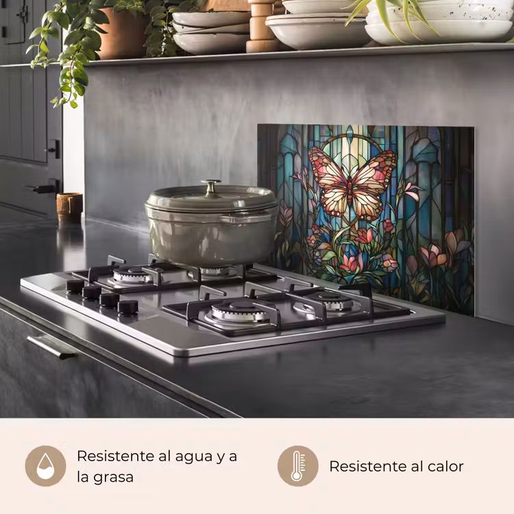 Salpicaderos de cocina - Mariposa - Rosa - Flores - Hojas — 2