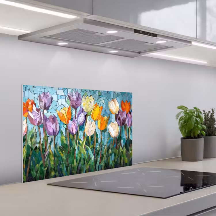 Salpicaderos de cocina - Mosaico - Campo - Tulipanes - Colorido — 1