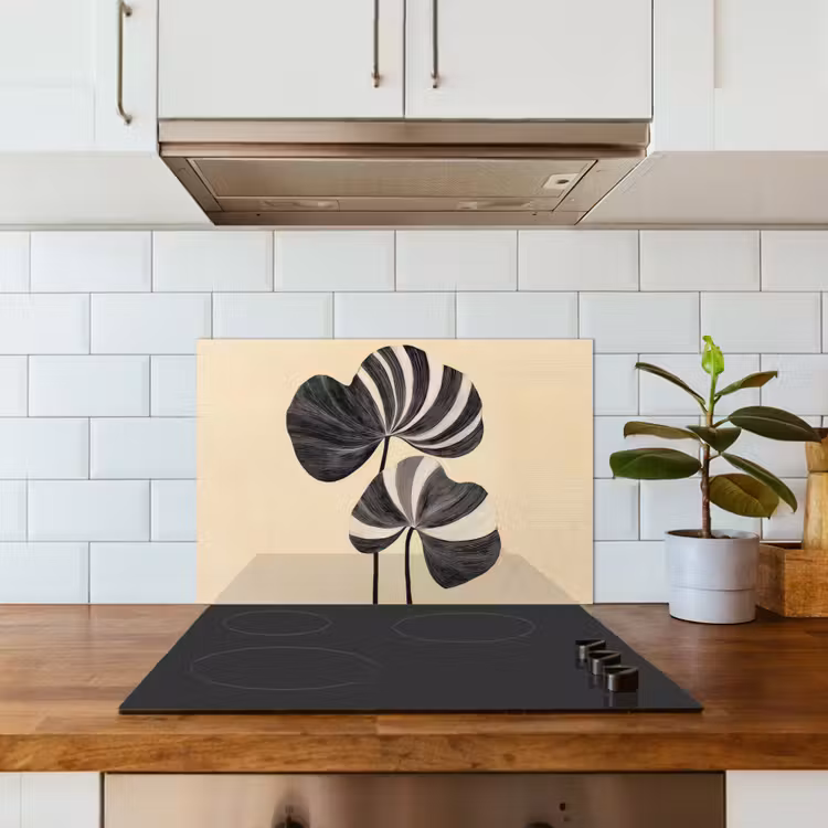 Salpicaderos de cocina - Negro - Hojas - Rayas - Minimalista — 3