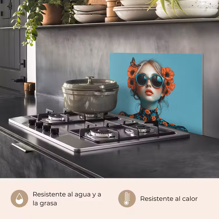 Salpicaderos de cocina - Mujer - Azul - Mariposa - Floral - Estética — 2