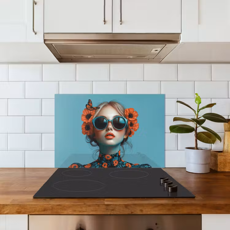Salpicaderos de cocina - Mujer - Azul - Mariposa - Floral - Estética — 3