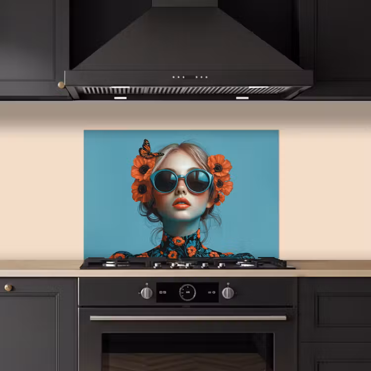 Salpicaderos de cocina - Mujer - Azul - Mariposa - Floral - Estética — 5