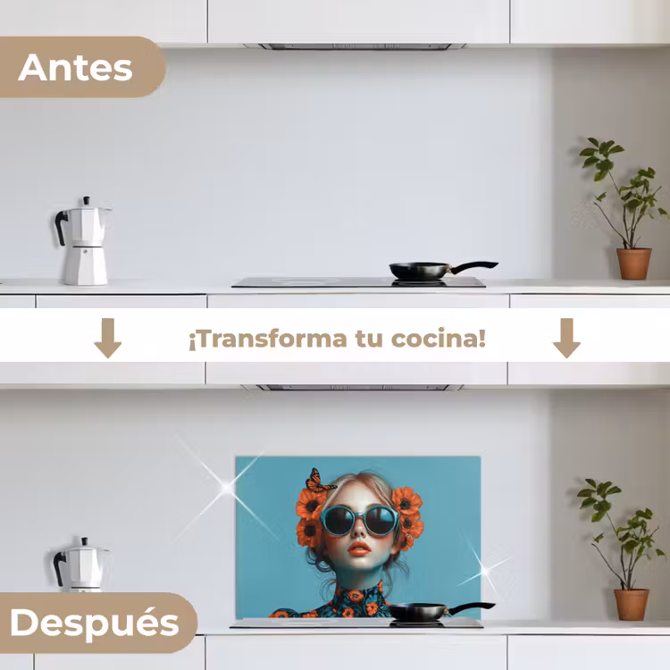 Salpicaderos de cocina - Mujer - Azul - Mariposa - Floral - Estética — 7