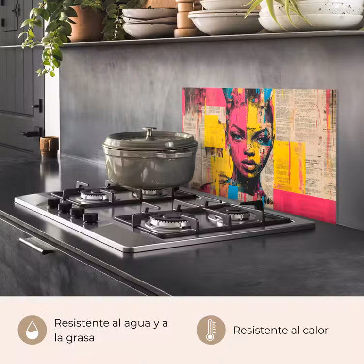 Salpicaderos de cocina - Cara de mujer - Papel de periódico - Abstracto - Rosa — 2