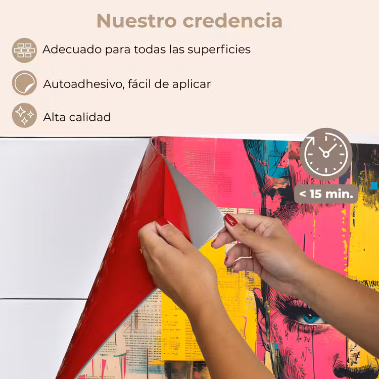 Salpicaderos de cocina - Cara de mujer - Papel de periódico - Abstracto - Rosa — 4