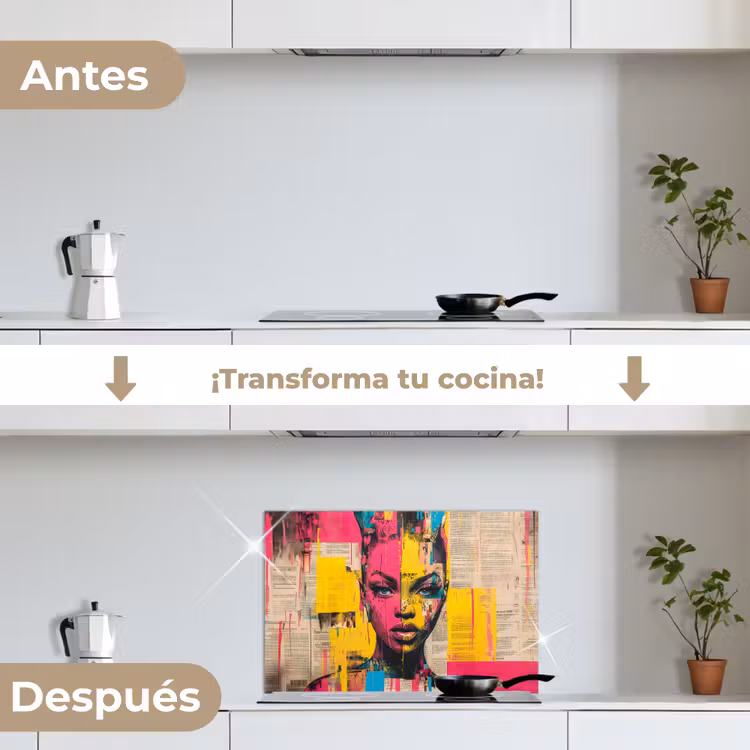 Salpicaderos de cocina - Cara de mujer - Papel de periódico - Abstracto - Rosa — 7