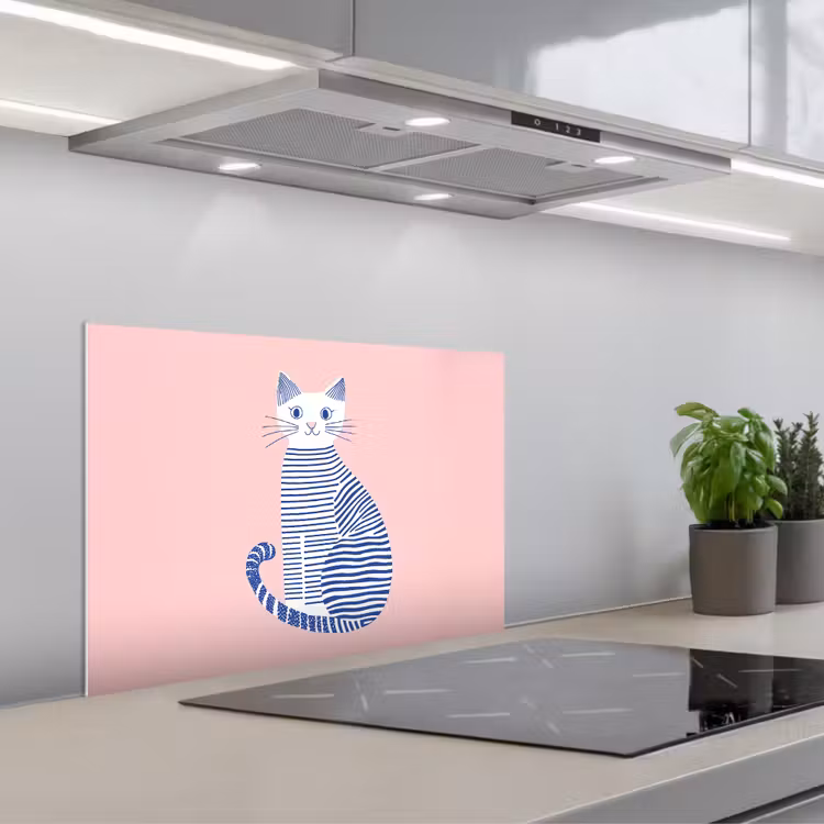Salpicaderos de cocina - Gato - Ilustración - Minimalista - Rosa — 1
