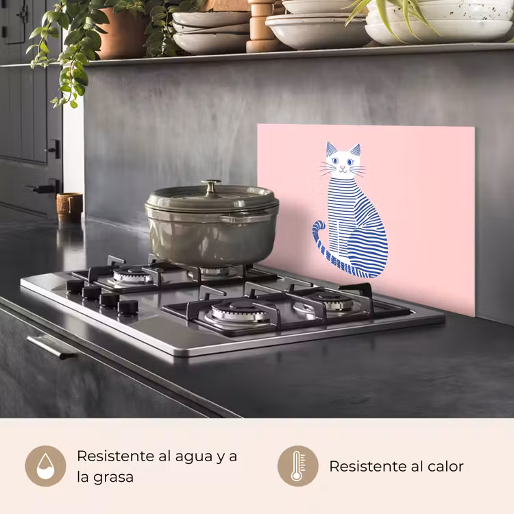 Salpicaderos de cocina - Gato - Ilustración - Minimalista - Rosa — 2